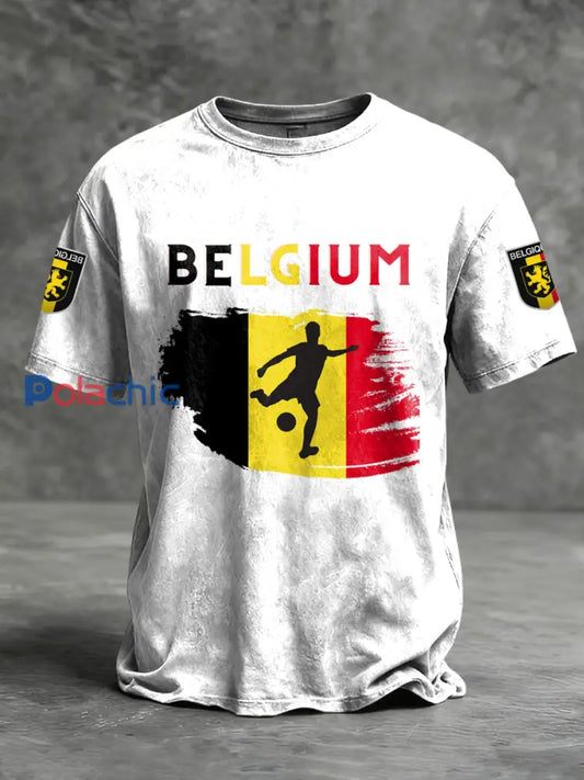 T-shirt décontracté de la Coupe du monde de football de drapeau belge rétro Blanc / S
