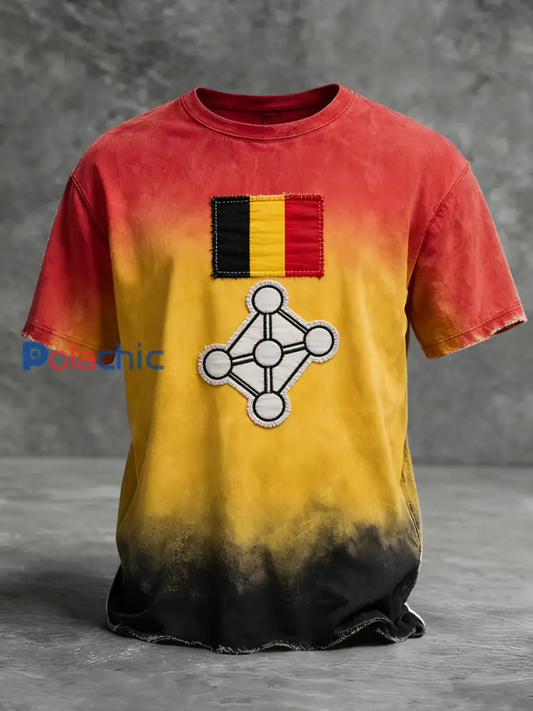 T-shirt Décontracté Dégradé Drapeau Belge Rétro Multicolore / S