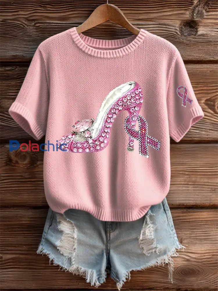 T shirt Décontracté Femme Imprimé Ruban Rose rose clair / S