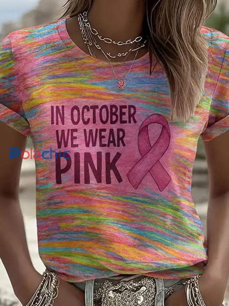 T-shirt Décontracté Femme Imprimé Ruban Rose comme image / S