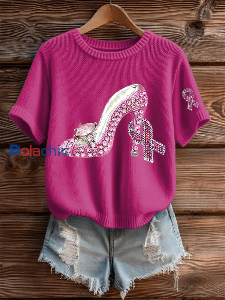 T shirt Décontracté Femme Imprimé Ruban Rose rose rouge / S