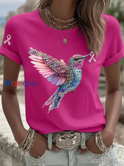 T-shirt Décontracté Femme Imprimé Ruban Rose Rose Rouge / S