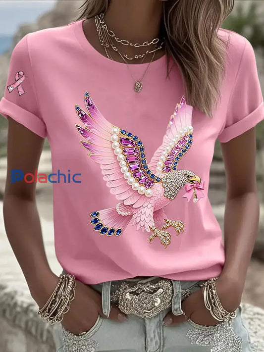 T shirt Décontracté Femme Imprimé Ruban Rose Rose / S