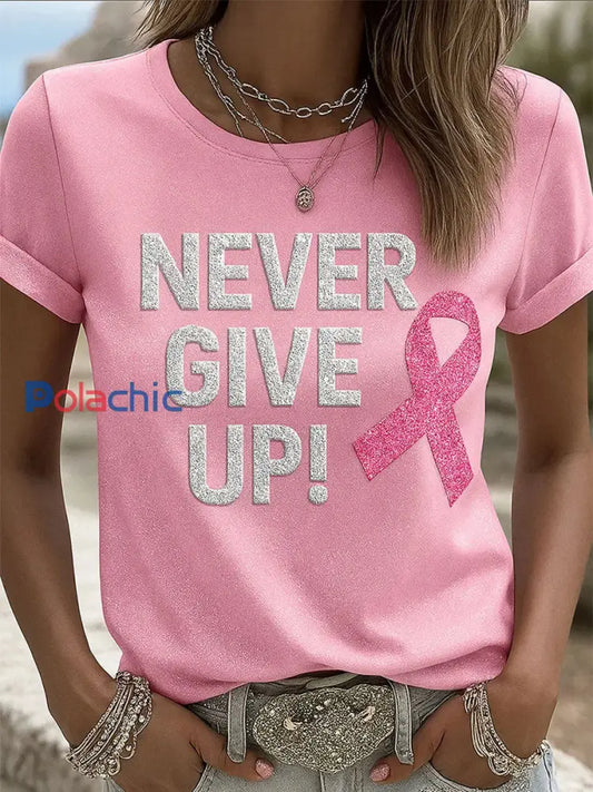 T shirt Décontracté Femme Imprimé Ruban Rose Rose / S