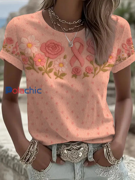 T shirt Décontracté Femme Rose Imprimé Floral Rose / S