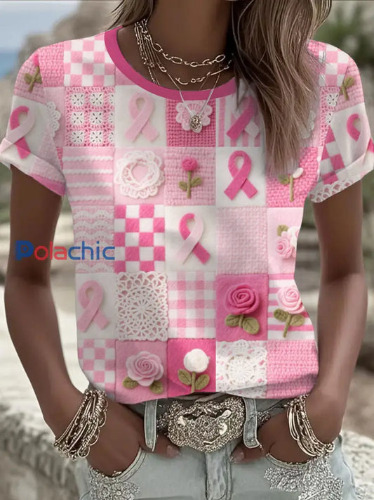 T shirt Décontracté Femme Rose Imprimé Floral Rose / S