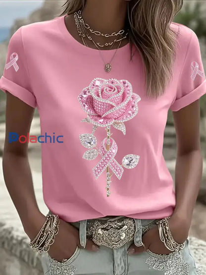 T shirt Décontracté Femme Rose Imprimé Floral Rose / S