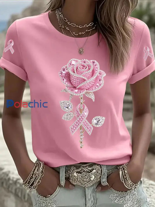 T shirt Décontracté Femme Rose Imprimé Floral Rose / S