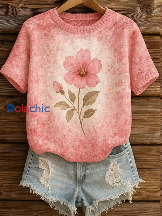 T-shirt Décontracté Femme Rose Imprimé Floral Rose / S