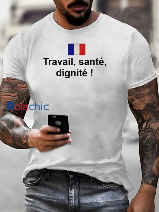 T-Shirt Décontracté Homme Imprimé Français comme image / S