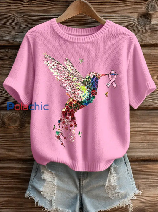 T shirt Décontracté Imprimé Colibri Rose Femme Rose / S