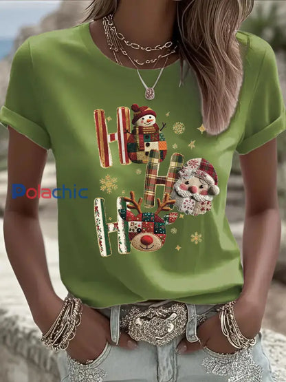 T-shirt décontracté imprimé de Noël pour femmes Vert clair / S