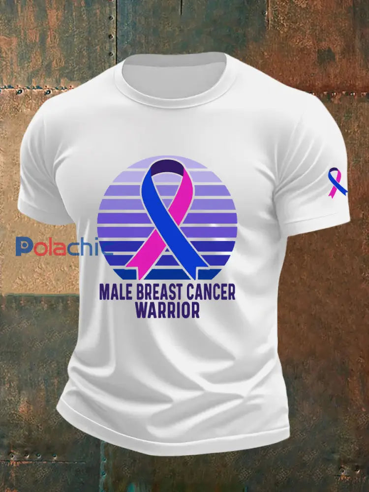 T shirt décontracté imprimé de sensibilisation au cancer du sein pour hommes blanc / S