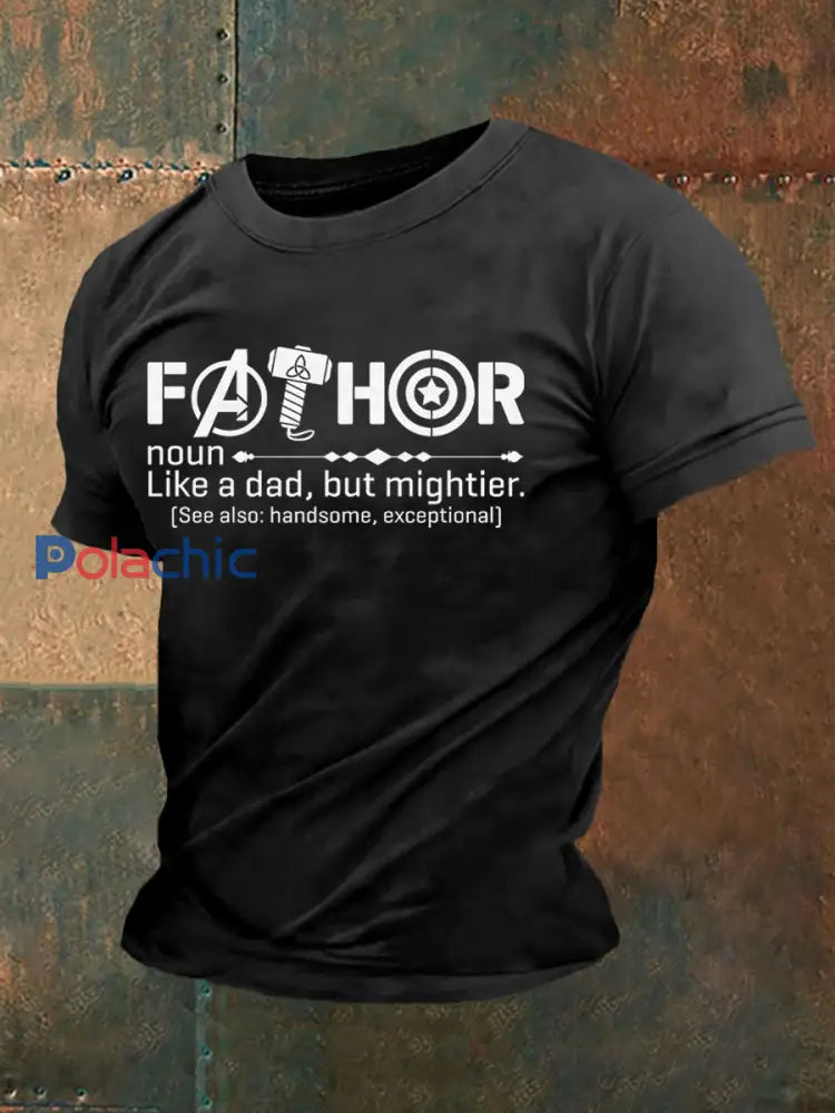 T-shirt décontracté imprimé fête des pères pour hommes Noir / S