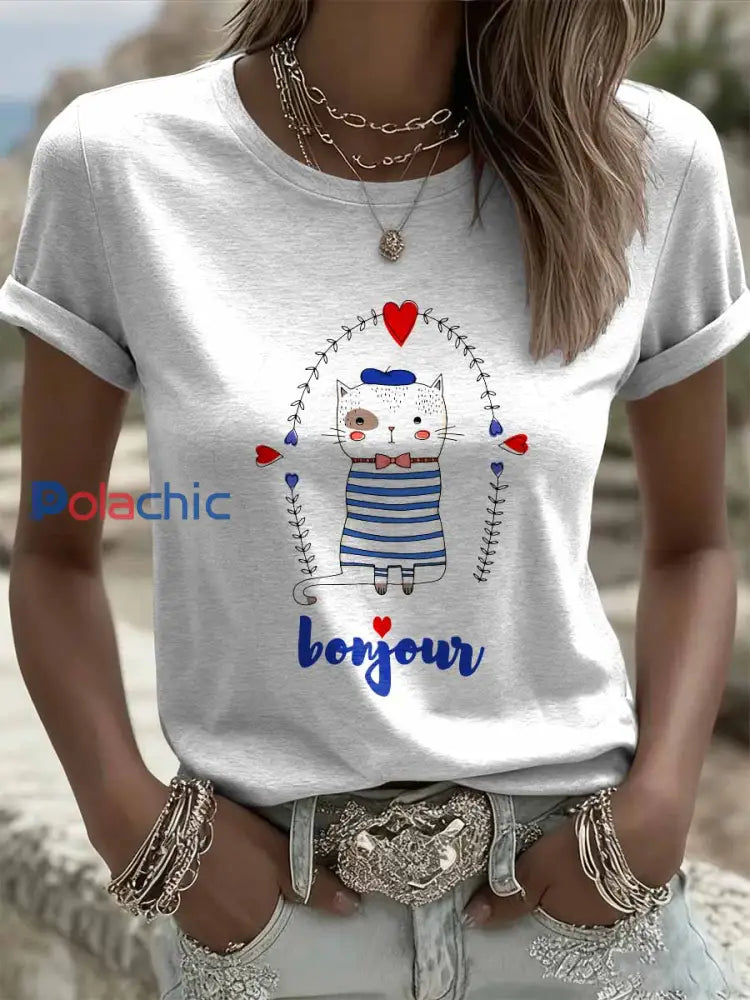 T-Shirt Décontracté Imprimé Français Vintage comme image / S