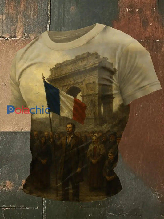 T-Shirt Décontracté Imprimé Français Vintage comme image / S