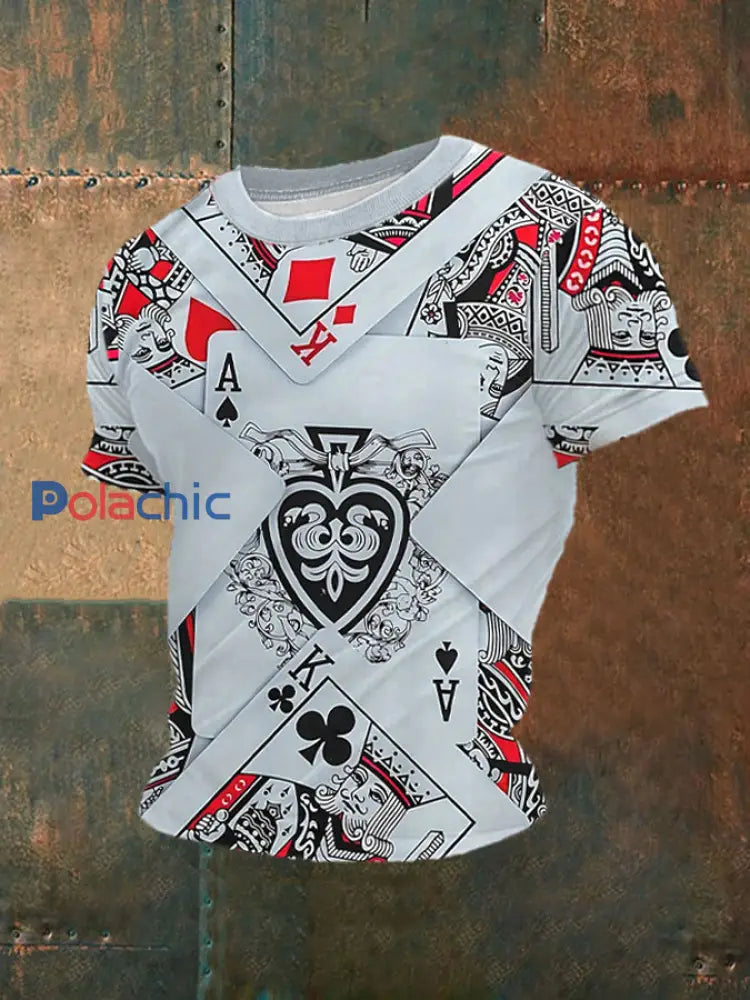 T-shirt décontracté imprimé poker pour hommes Blanc / S