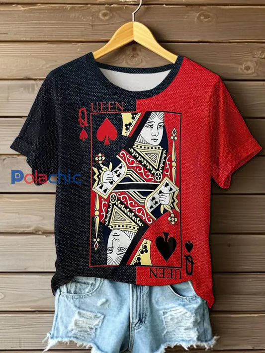 T-shirt décontracté imprimé Queen Poker pour femmes comme image / S