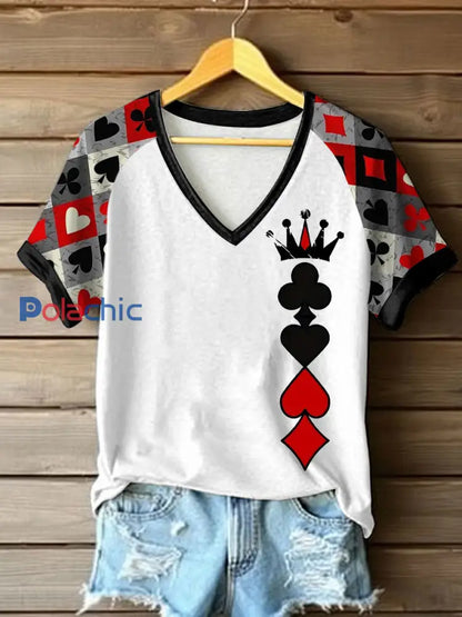 T-shirt décontracté imprimé Queen Poker pour femmes Noir / S