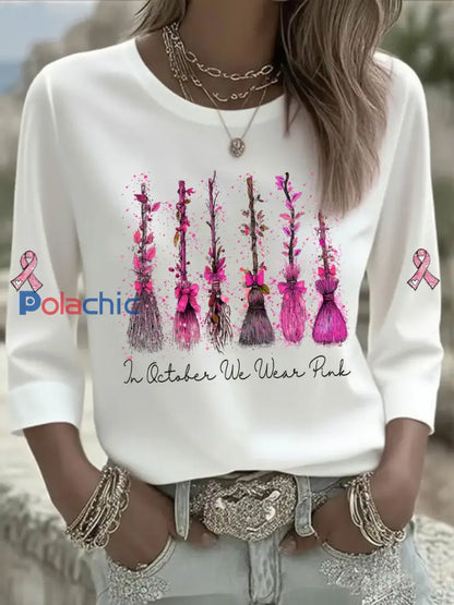 T-shirt décontracté imprimé rose In october We Wear pour femme Blanc / S