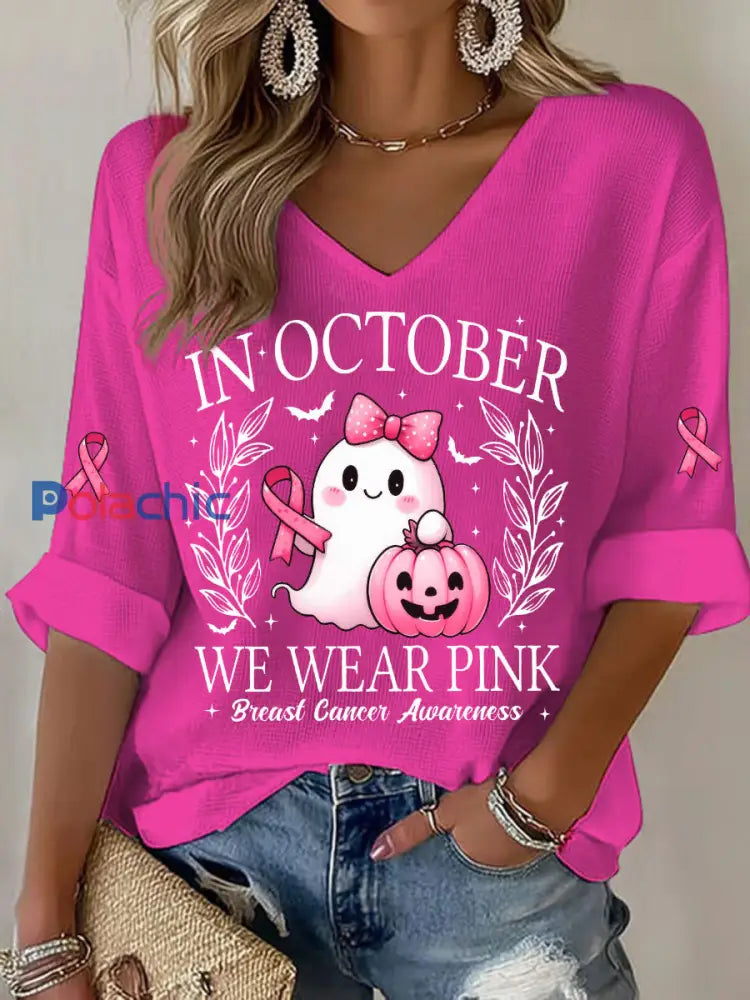 T-shirt décontracté imprimé rose In october We Wear pour femme rose rouge / S