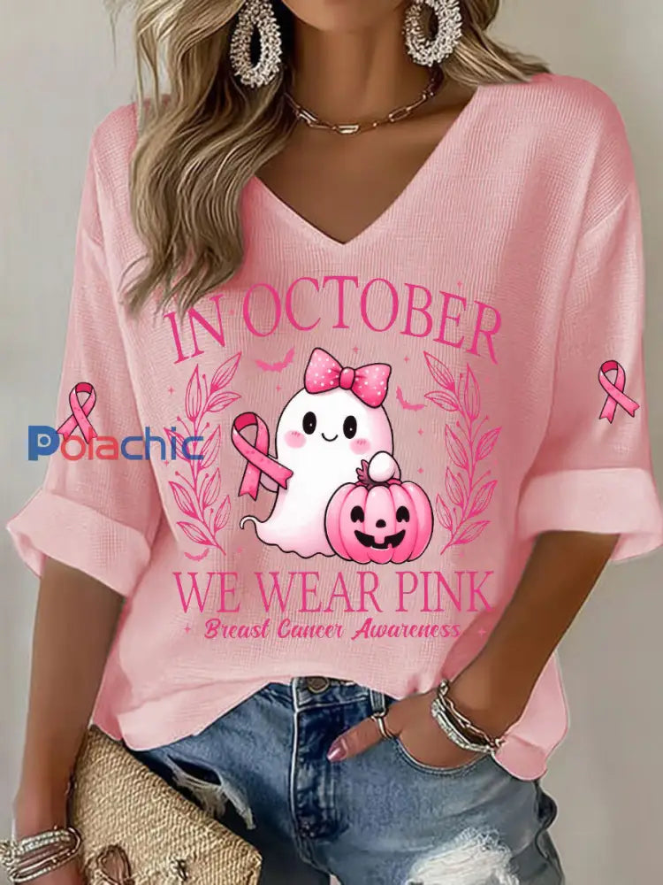 T-shirt décontracté imprimé rose In october We Wear pour femme rose / S