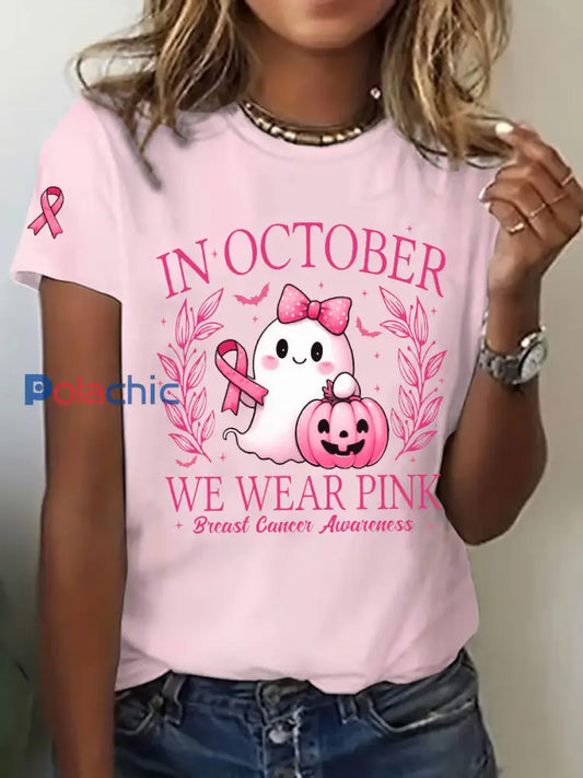 T-shirt décontracté imprimé rose In october We Wear pour femme Rose / S