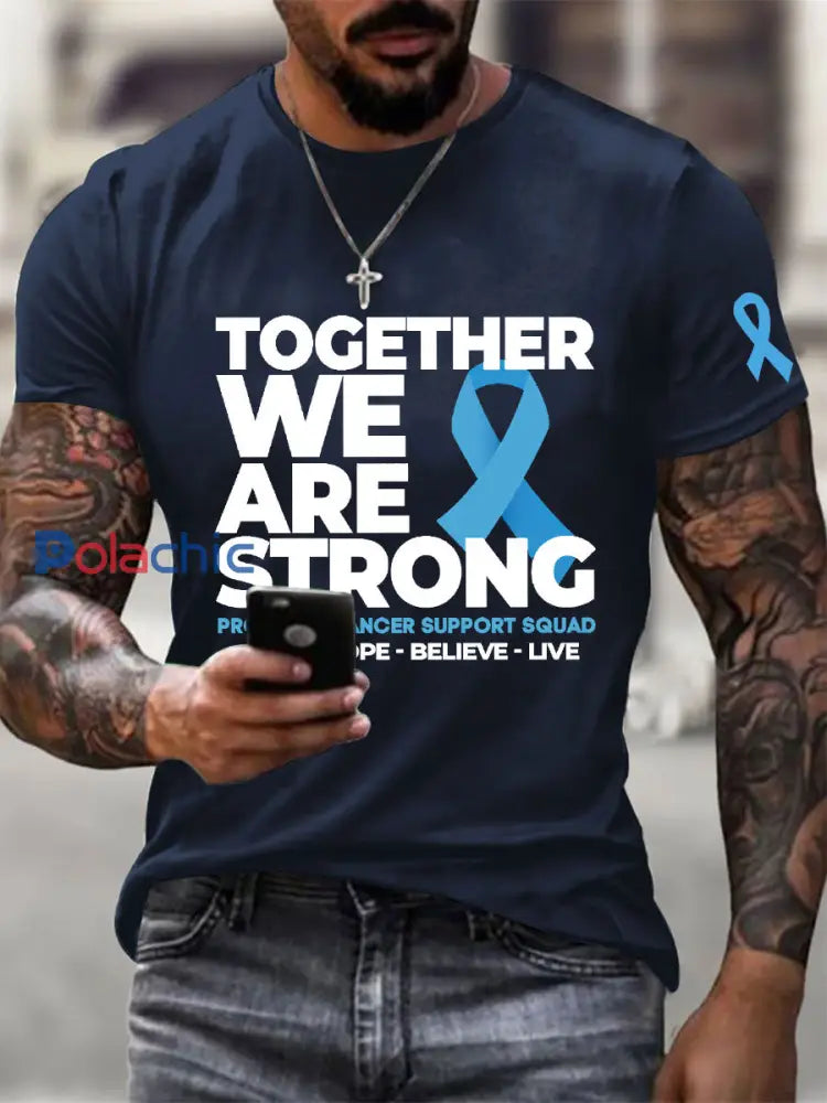 T shirt décontracté imprimé sensibilisation au cancer de la prostate pour hommes Bleu marine / S