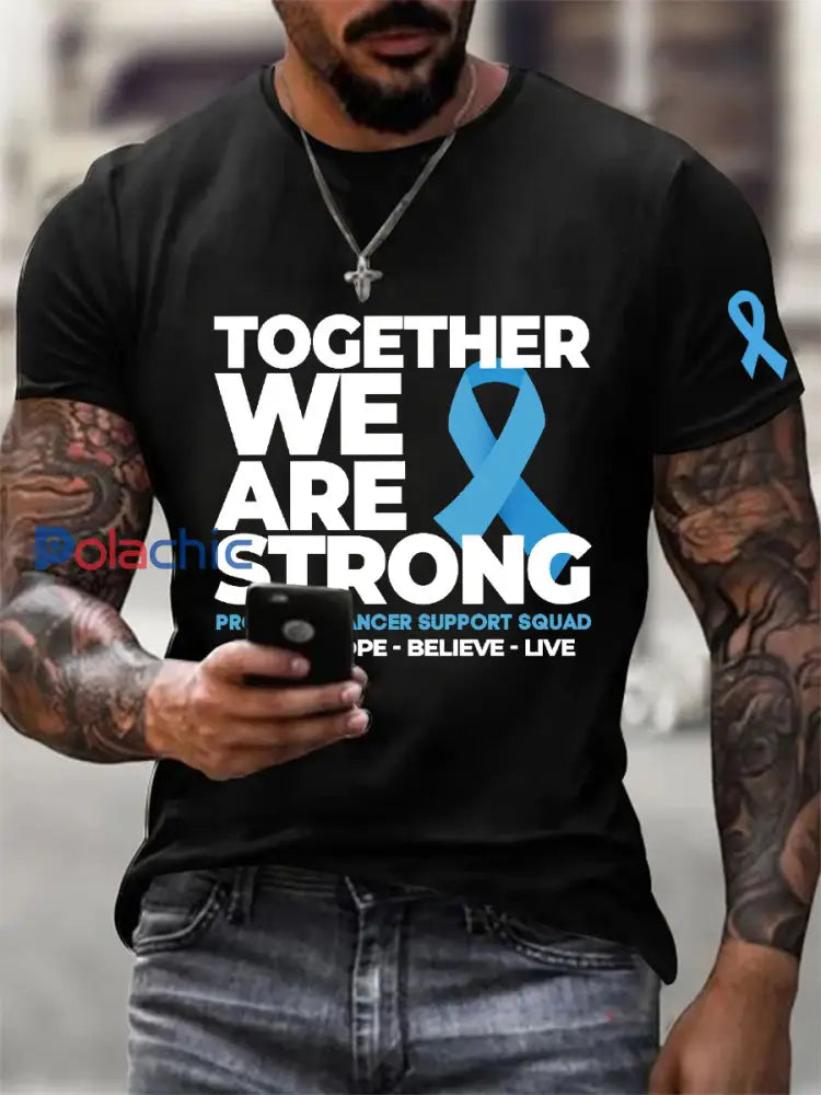 T shirt décontracté imprimé sensibilisation au cancer de la prostate pour hommes Noir / S