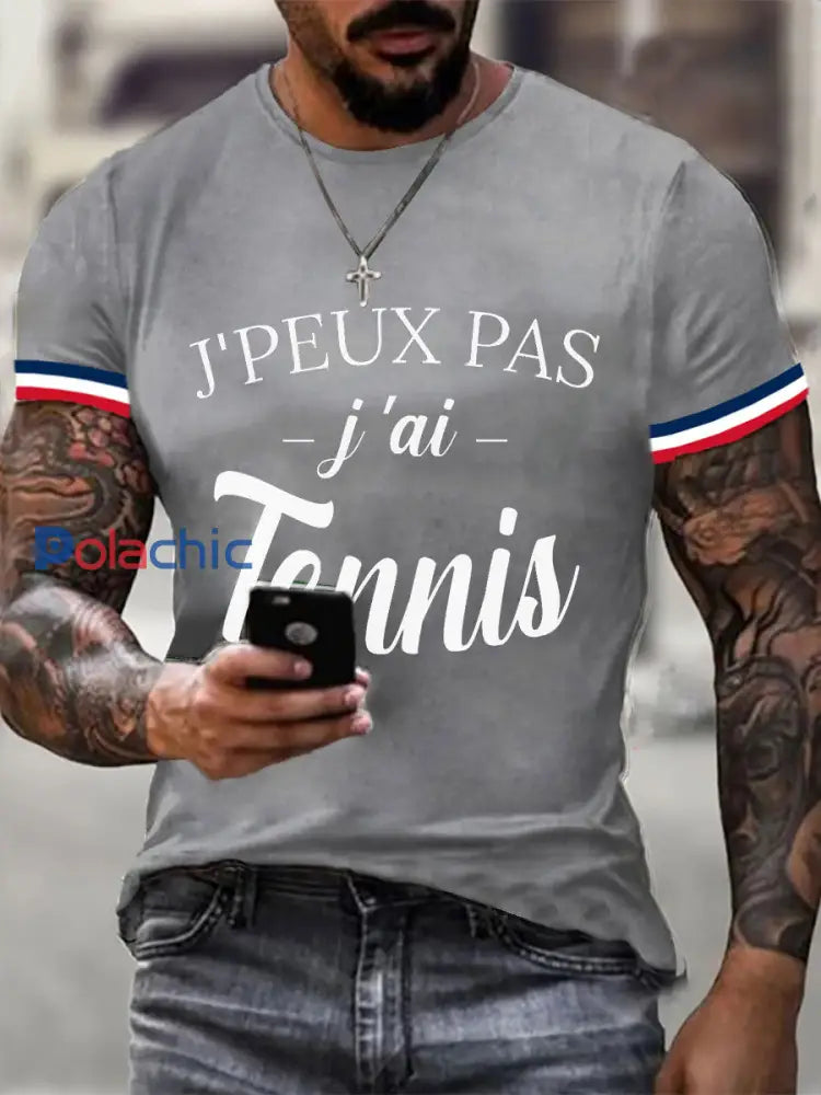 T-shirt décontracté imprimé tennis pour femmes Gris clair / S