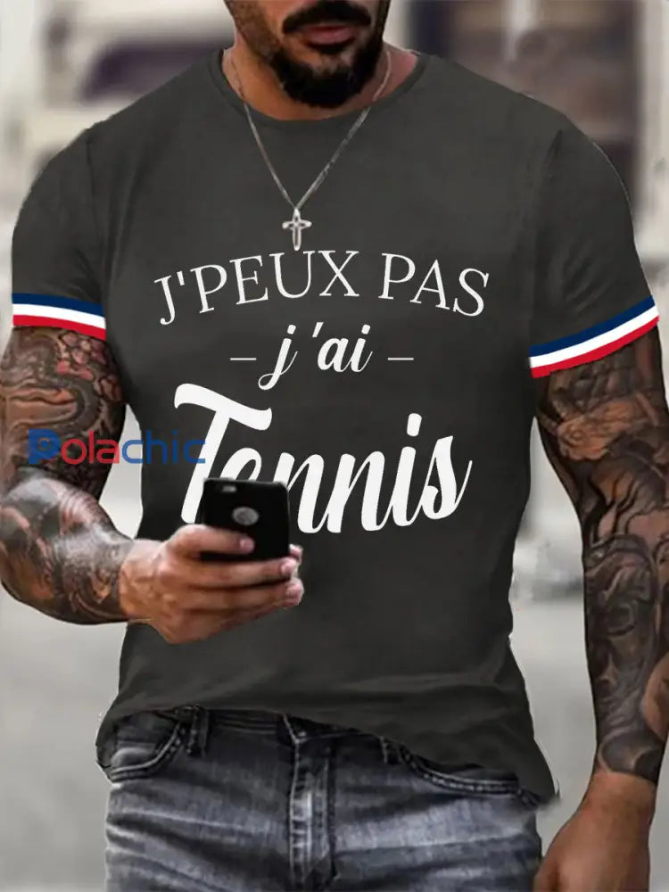 T-shirt décontracté imprimé tennis pour femmes Gris foncé / S