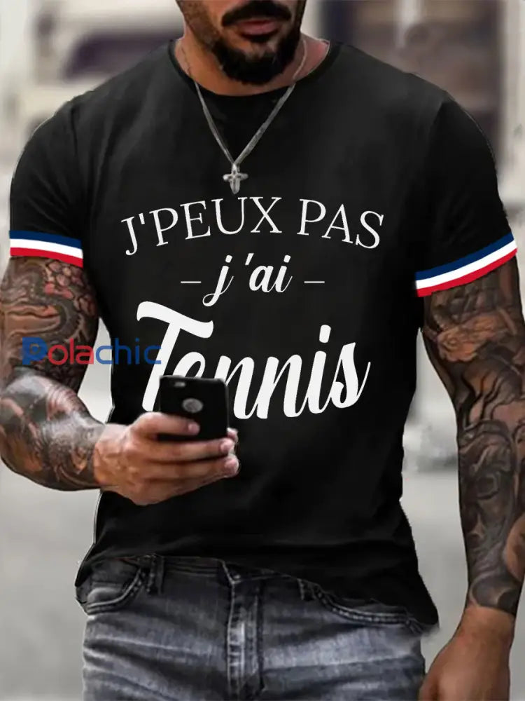 T-shirt décontracté imprimé tennis pour femmes Noir / S