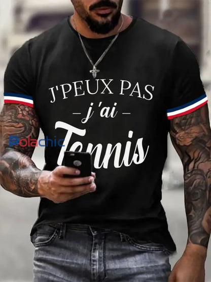 T-shirt décontracté imprimé tennis pour femmes Noir / S