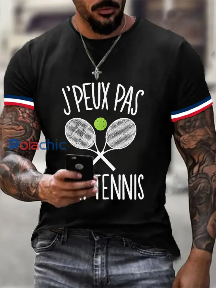 T-shirt décontracté imprimé tennis pour femmes Noir / S
