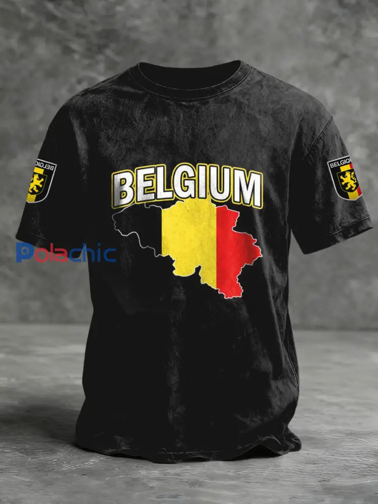 T-shirt décontracté rétro avec carte de drapeau belge Multicolore / S
