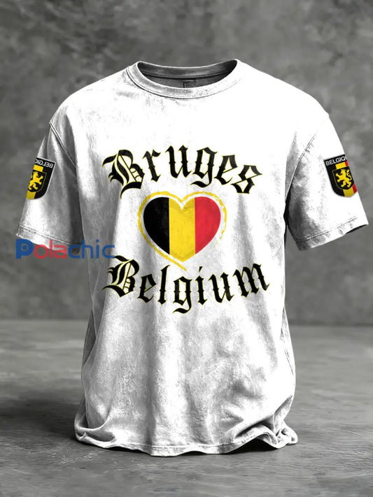 T-shirt décontracté rétro avec emblème du drapeau belge Multicolore / S