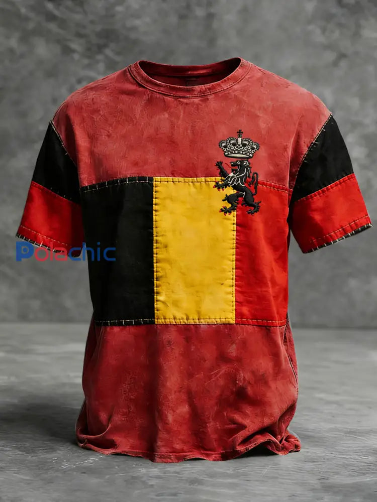T-shirt décontracté rétro drapeau belge patchwork Multicolore / S