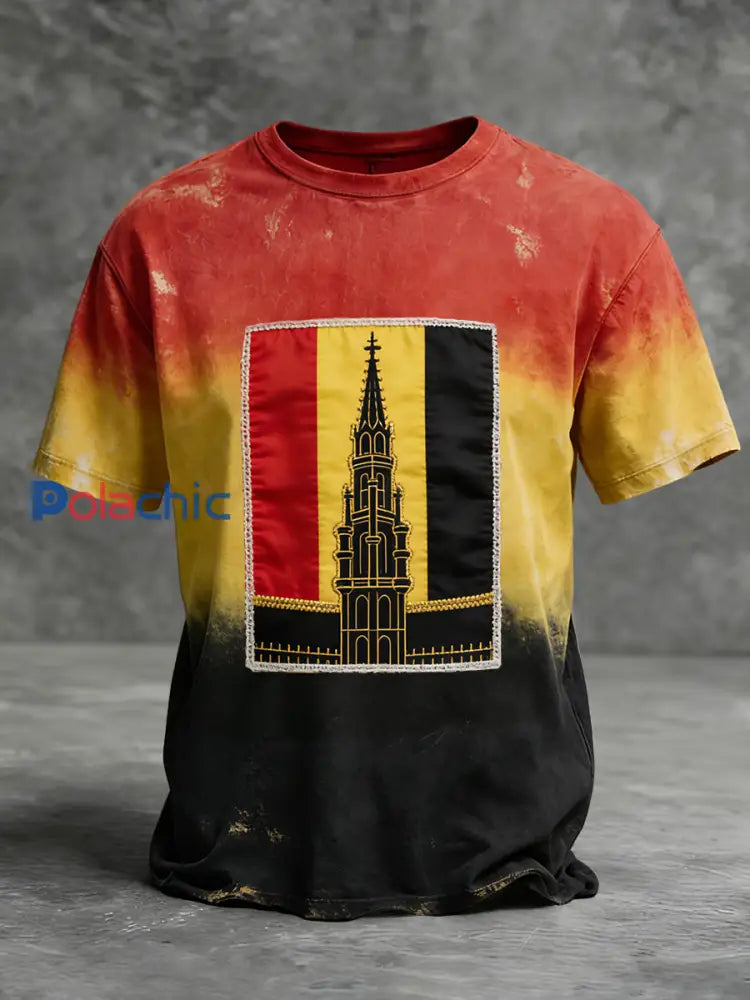 T-shirt décontracté rétro drapeau belge patchwork Multicolore / S