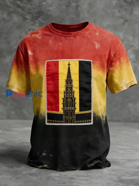 T-shirt décontracté rétro drapeau belge patchwork Multicolore / S