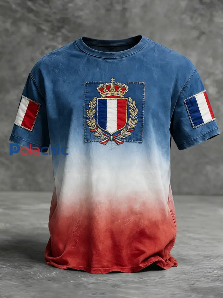 T-shirt décontracté rétro drapeau français patch
