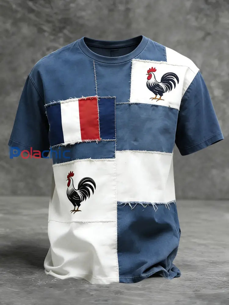 T-shirt décontracté rétro drapeau français patchwork Multicolore / S