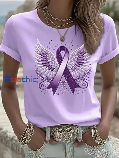 T-shirt Décontracté Violet Imprimé Ruban Femme violet clair / S