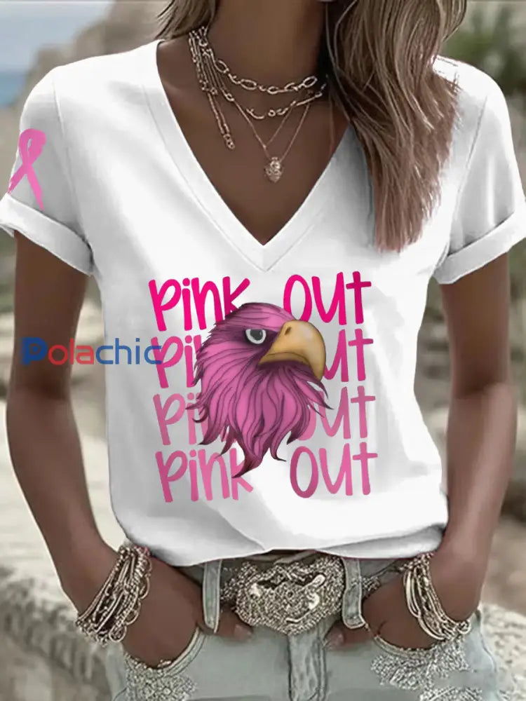 T shirt des fans de football du mois de la sensibilisation au cancer du sein pour femmes blanc / S