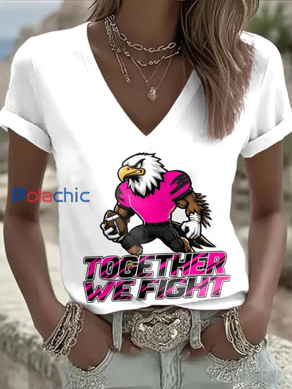T shirt des fans de football du mois de la sensibilisation au cancer du sein pour femmes Blanc / S