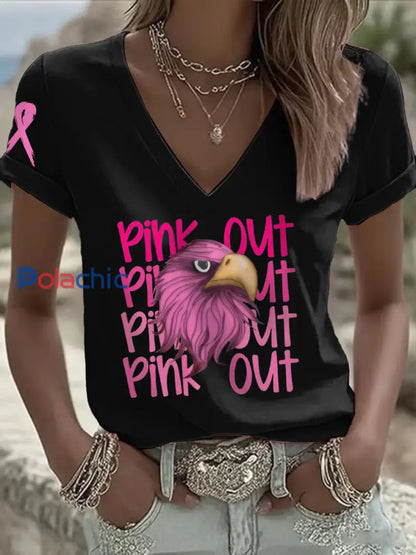 T shirt des fans de football du mois de la sensibilisation au cancer du sein pour femmes noir / S