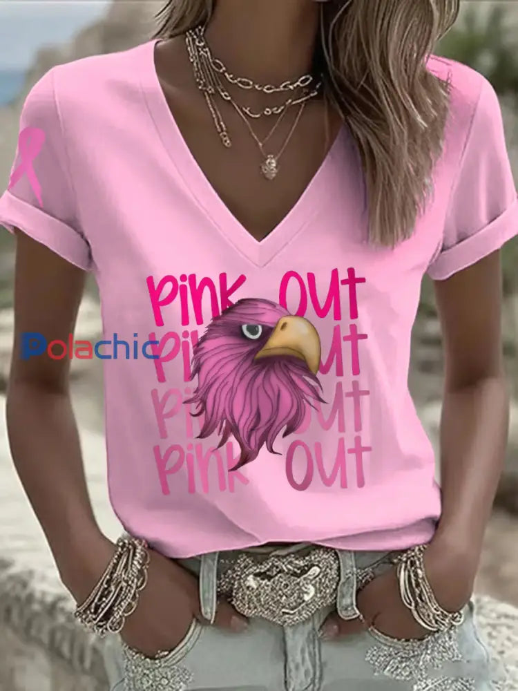 T shirt des fans de football du mois de la sensibilisation au cancer du sein pour femmes rose clair / S