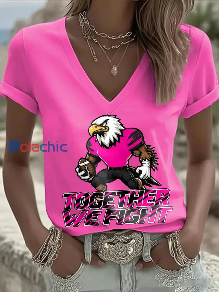 T shirt des fans de football du mois de la sensibilisation au cancer du sein pour femmes Rose Rouge / S