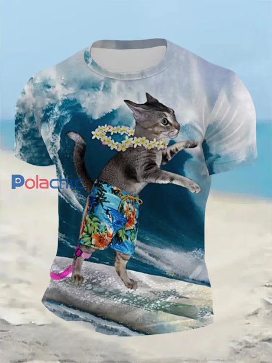 T-shirt d’été à manches courtes Funny Animal Cat pour hommes comme image / S