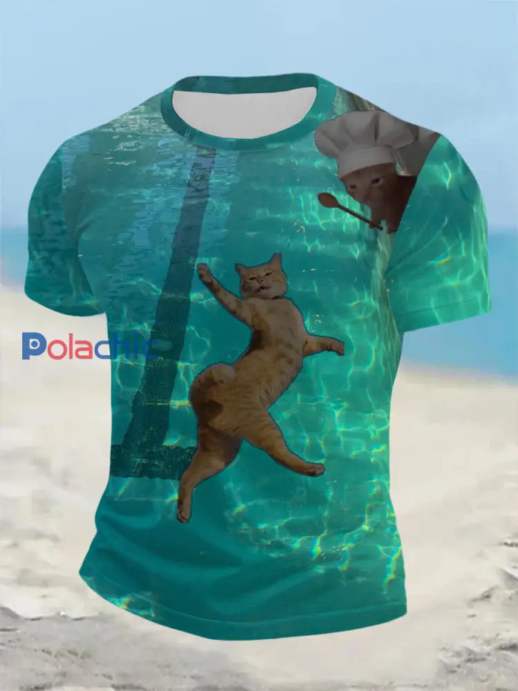 T-shirt d’été à manches courtes Funny Animal Cat pour hommes comme image / S