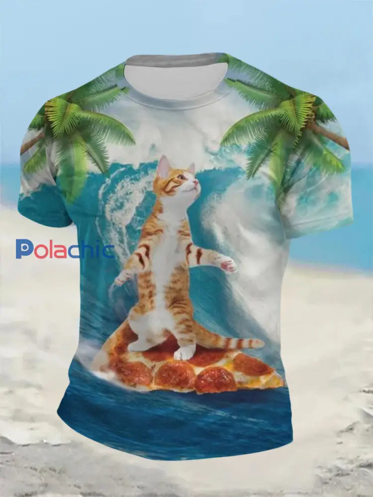 T-shirt d’été à manches courtes Funny Animal Cat pour hommes comme image / S